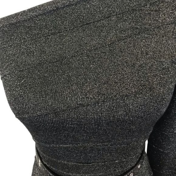 Forever 21 Womens Black Silver Shimmering One Shoulder Sweater Dress Size M - Picture 5 of 8